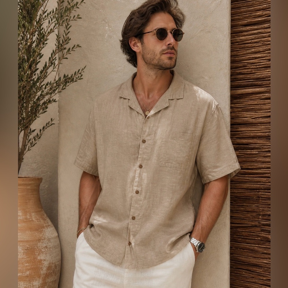 Saddlebred classic button tan linen blend short sleeve shirt XXL lightweight